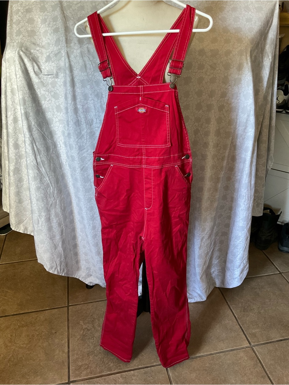 Dickies Women's Bright Red Cotton Overalls with Adjustable Straps